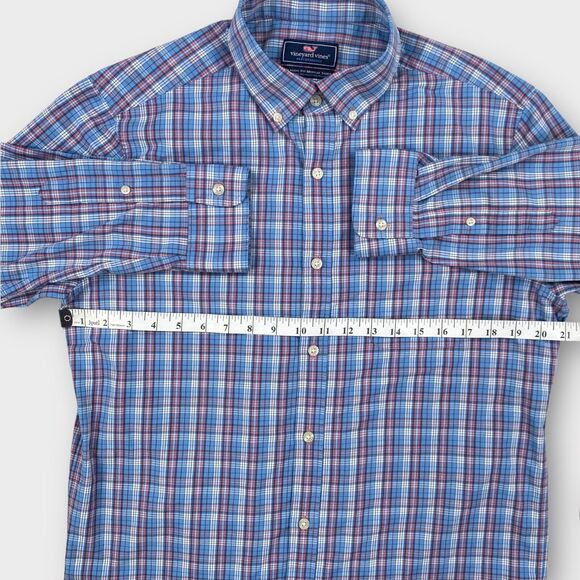 $118 Vineyard Vines Performance Murray Shirt Mens Medium Check Blue Button Down - Picture 10 of 11